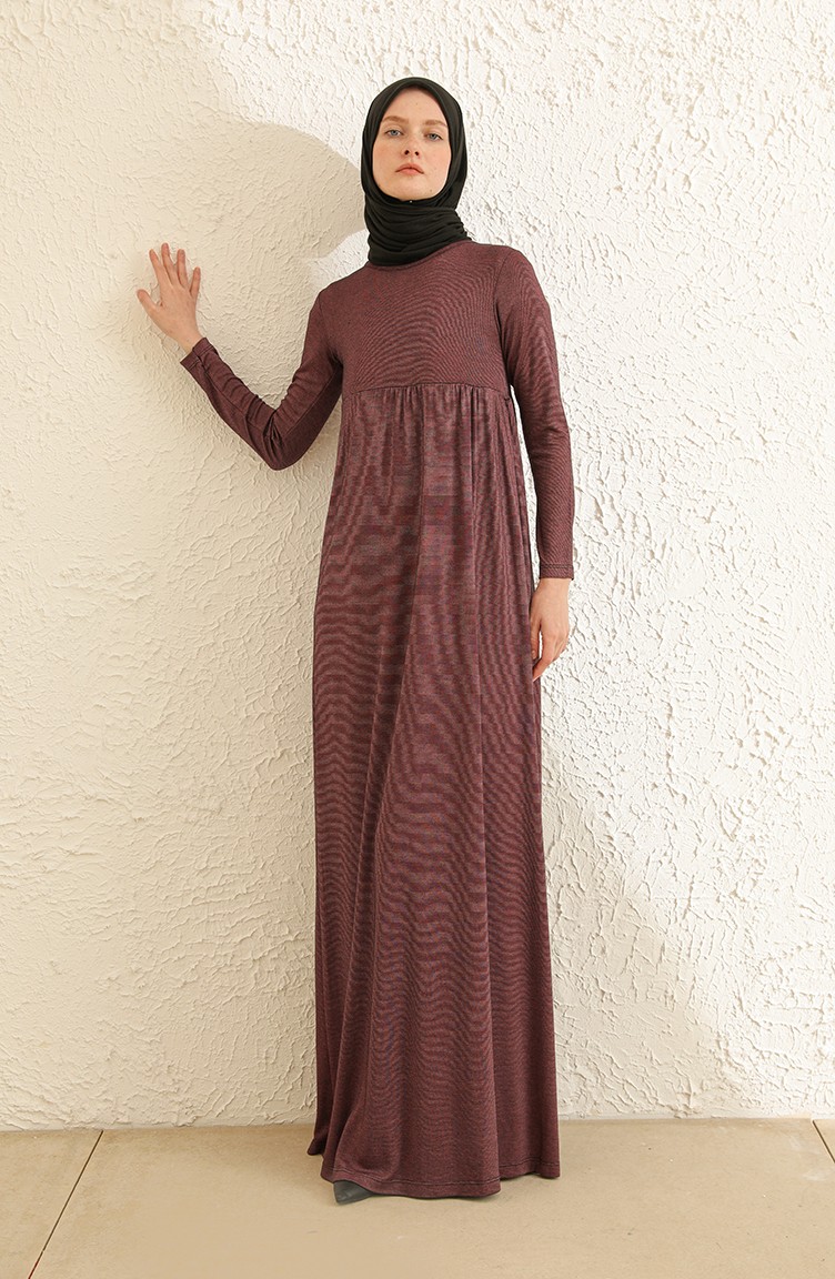 Robadan Büzgülü Uygun Elbise 0784-02 Siyah Mor