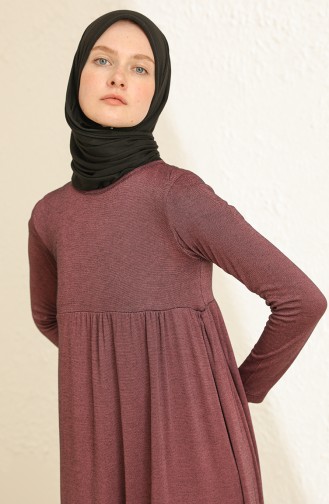 Robadan Büzgülü Uygun Elbise 0784-02 Siyah Mor