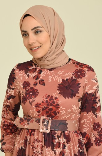 Çiçekli Şifon Elbise 12900 Vizon