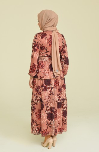 Çiçekli Şifon Elbise 12900 Vizon