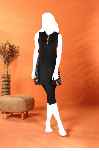Marina Siyah Kadın Desen Detaylı Tasarım Yarı Kapalı Mayo M2215