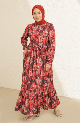 Rot Hijab Kleider 3801A-02