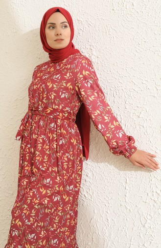 Weinrot Hijab Kleider 3801B-01