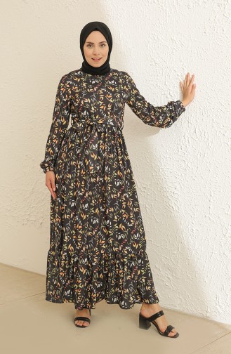 Schwarz Hijab Kleider 3801B-02