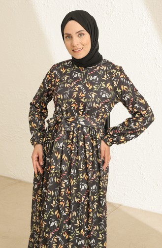 Schwarz Hijab Kleider 3801B-02