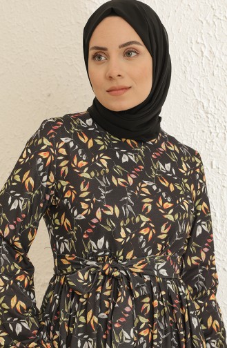 Schwarz Hijab Kleider 3801B-02