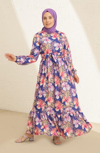 Saks-Blau Hijab Kleider 3801C-01
