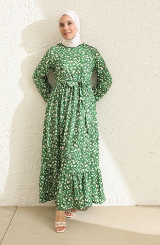 Grün Hijab Kleider 3801F-01