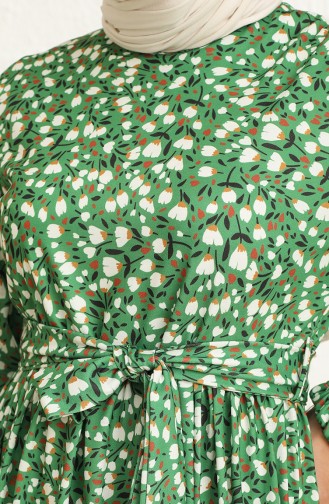 Desenli Kuşaklı Elbise 3801F-01 Yeşil