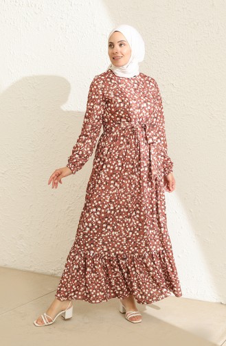 Brown Hijab Dress 3801F-02