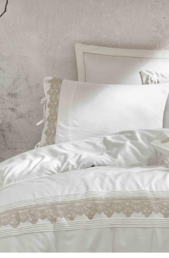 Ecocotton Azra Çift Kişilik Nevresim Takımı 100 Organik Pamuk Saten Güpürlü Krem 200X220 Cm Krem