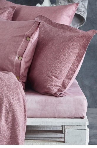 Ecocotton Larren Çift Kişilik Nevresim Takımı 100 Organik Pamuk Saten Brodeli Pudra 200X220 Cm Pudra