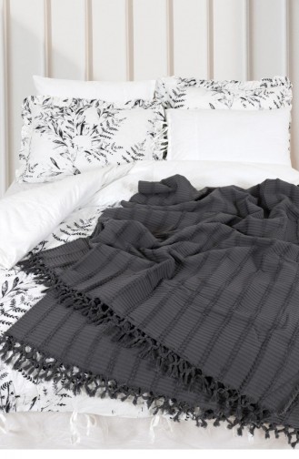 Ecocotton Riva Çift Kişilik Pike Örtüsü 100 Organik Pamuk Jakarlı Antrasit 220X240 Cm Antrasit