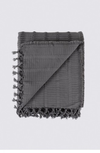 Ecocotton Riva Çift Kişilik Pike Örtüsü 100 Organik Pamuk Jakarlı Antrasit 220X240 Cm Antrasit