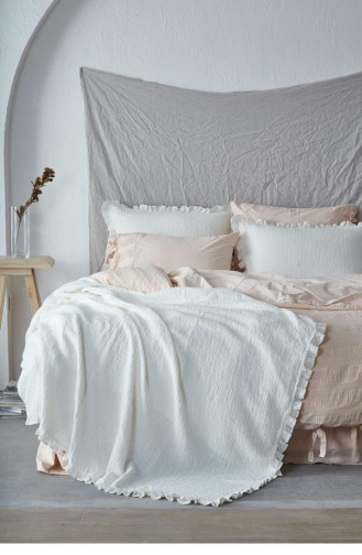 Ecocotton Simla Çift Kişilik Pike Seti 100 Organik Pamuk Jakarlı Krem 220X240 Cm Krem