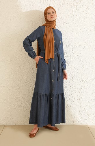 Dark Blue Jeans Abaya 10645.Koyu Kot