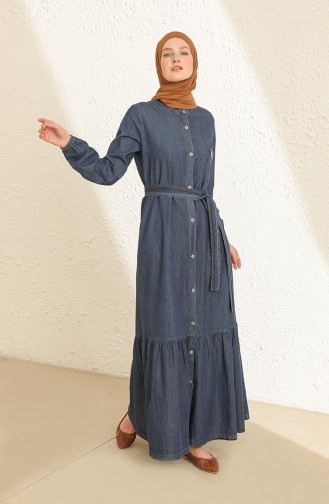 Dark Blue Jeans Abaya 10645.Koyu Kot