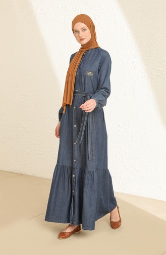 Dark Blue Jeans Abaya 10645.Koyu Kot