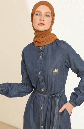 Dark Blue Jeans Abaya 10645.Koyu Kot