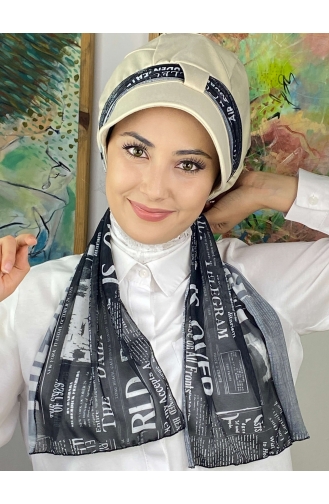 Fularlı Biritli Şapka 814MAYŞAP08-02 Siyah