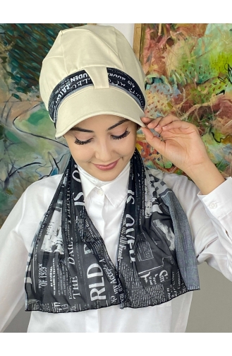 Fularlı Biritli Şapka 814MAYŞAP08-02 Siyah