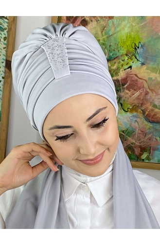 Hellgrau Praktischer Turban 3214MAYŞAP32-02