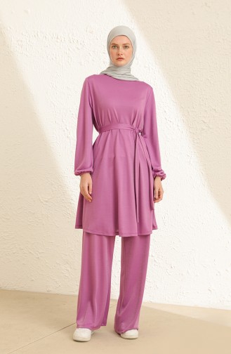 Kuşaklı Tunik Pantolon İkili Takım 2266-01 Lila