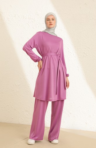 Kuşaklı Tunik Pantolon İkili Takım 2266-01 Lila