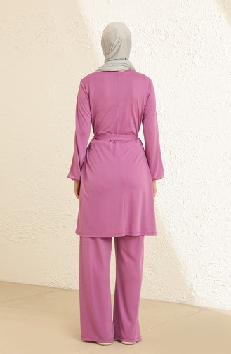 Kuşaklı Tunik Pantolon İkili Takım 2266-01 Lila
