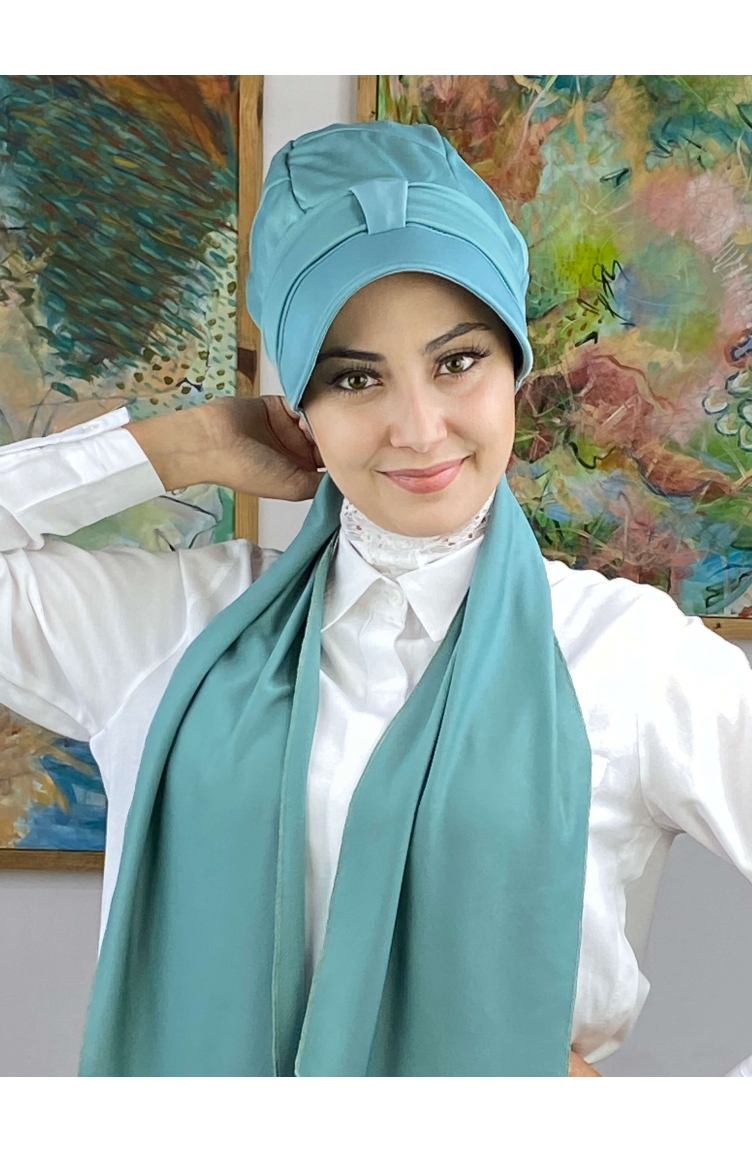 Sea Green Ready to Wear Turban 114MAYŞAP0104 Sefamerve