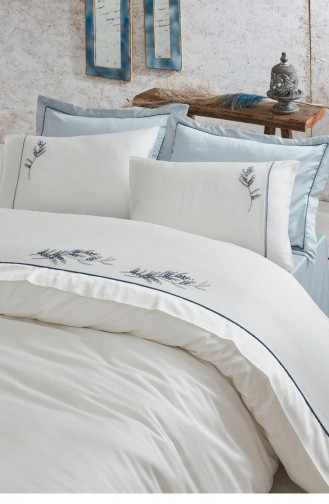 Ecocotton Derin Çift Kişilik Nevresim Takımı 100 Organik Pamuk Saten El Nakışlı Krem 200X220 Cm Krem