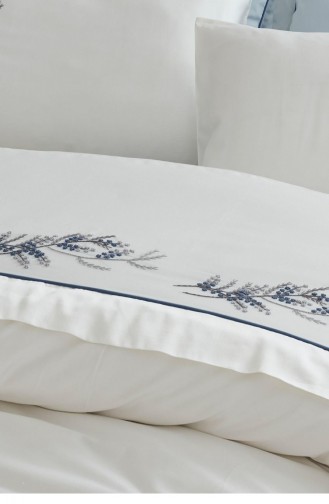 Ecocotton Derin Çift Kişilik Nevresim Takımı 100 Organik Pamuk Saten El Nakışlı Krem 200X220 Cm Krem