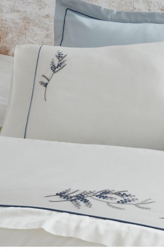 Ecocotton Derin Çift Kişilik Nevresim Takımı 100 Organik Pamuk Saten El Nakışlı Krem 200X220 Cm Krem