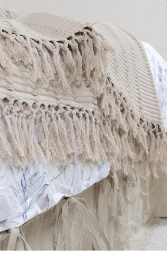 Ecocotton Riva Çift Kişilik Pike Örtüsü 100 Organik Pamuk Jakarlı Bej 220X240 Cm Bej