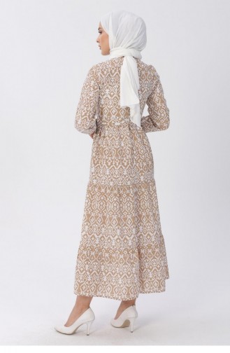Kemerli Desenli Elbise 13601 Vizon
