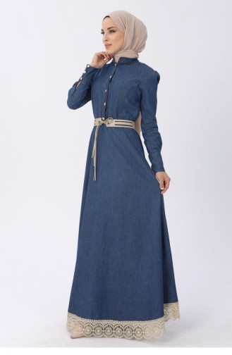 Dunkel-Jeansblau Hijab Kleider 8124.Koyu Kot