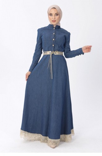 Dunkel-Jeansblau Hijab Kleider 8124.Koyu Kot