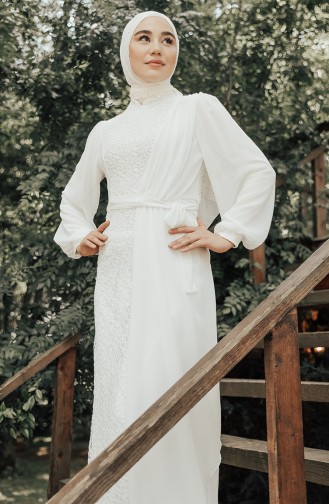 Weiß Hijab-Abendkleider 5516-01