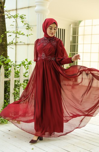 Weinrot Hijab-Abendkleider 52822-02