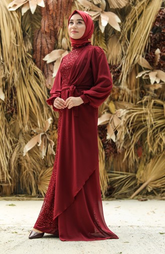 Claret Red Hijab Evening Dress 5516-05