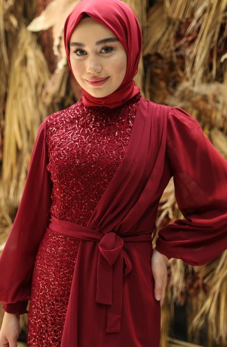 Weinrot Hijab-Abendkleider 5516-05