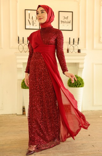Pullu Şifon Abiye Elbise 5618-03 Bordo
