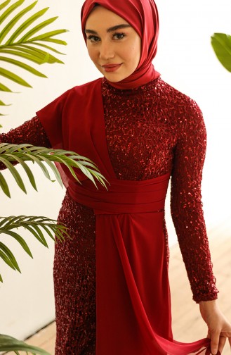 Claret Red Hijab Evening Dress 5618-03