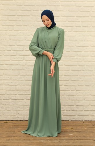 Green Almond Hijab Evening Dress 4858-07