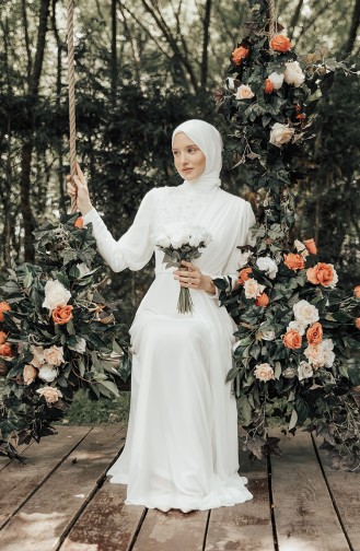Naturfarbe Hijab-Abendkleider 1112-01