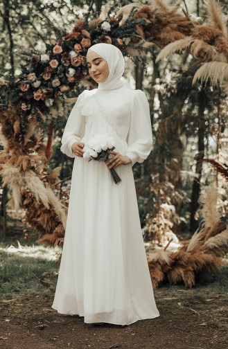 Ecru Hijab Evening Dress 4907-01