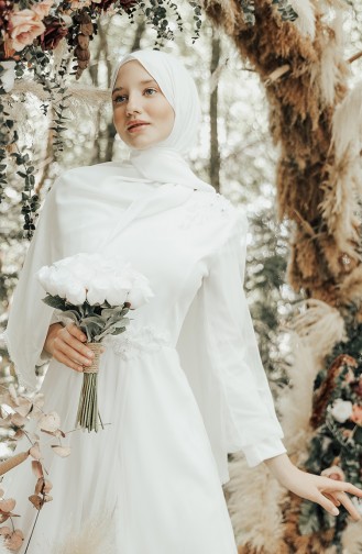 Naturfarbe Hijab-Abendkleider 4857-02
