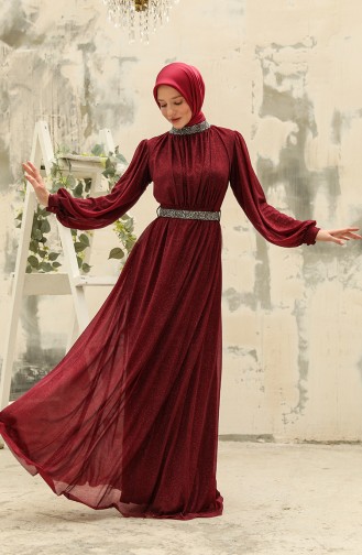 Robe de Soirée a Ceinture 5501-13 Bordeaux Foncé 5501-13