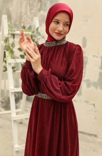Dark Claret Red Hijab Evening Dress 5501-13