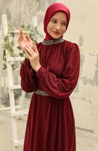 Dunkel Weinrot Hijab-Abendkleider 5501-13